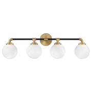 Savoy House Dresden 33in 4-Light Vanity Light | Mid-Century Modern Matte Black and Warm Brass Glass | Bathroom Vanity & Powder | Model L8-9604-4-143