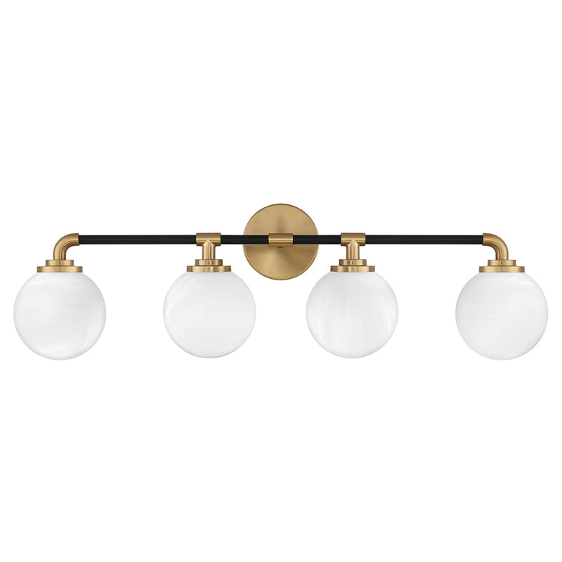 Savoy House Dresden 33in 4-Light Vanity Light | Mid-Century Modern Matte Black and Warm Brass Glass | Bathroom Vanity & Powder | Model L8-9604-4-143