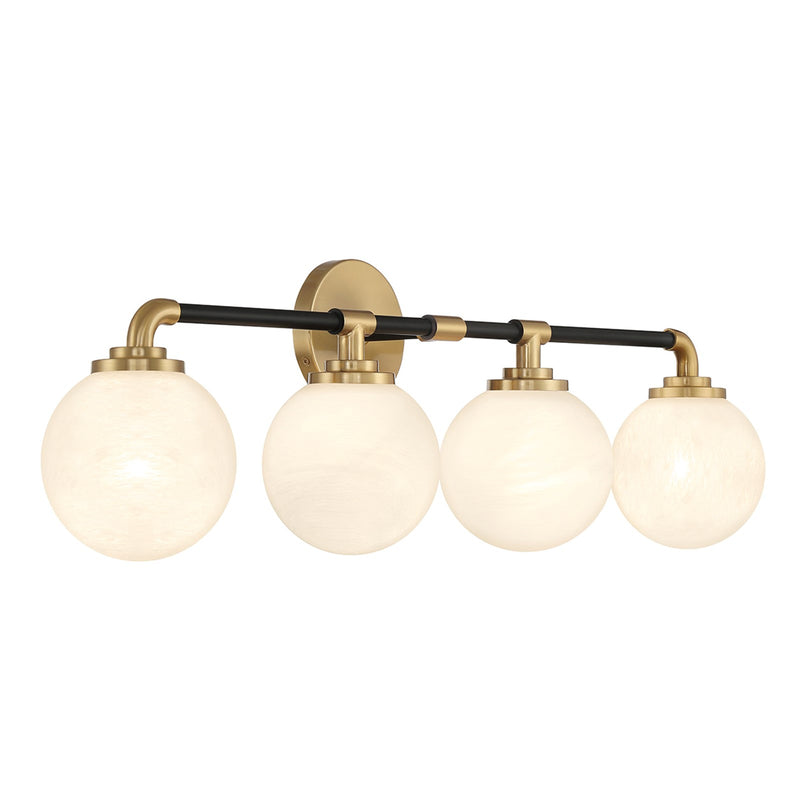 Savoy House Dresden 33in 4-Light Vanity Light | Mid-Century Modern Matte Black and Warm Brass Glass | Bathroom Vanity & Powder | Model L8-9604-4-143