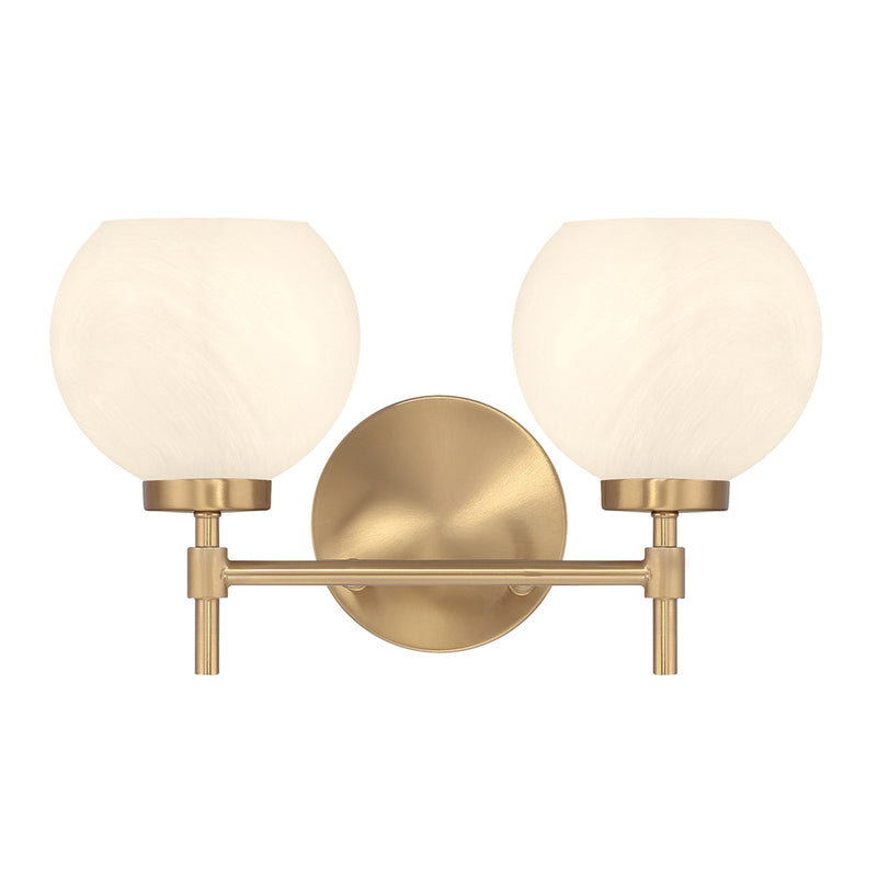 Savoy House Hannah 16in 2-Light Vanity Light | Vintage Warm Brass and White Strie Glass | Bathroom Vanity & Powder Room | Model L8-9621-2-322