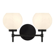 Savoy House Hannah 16in 2-Light Vanity Light | Vintage Matte Black and White Strie Glass | Bathroom Vanity | 16 x 7 x 8 in | Model L8-9621-2-BK