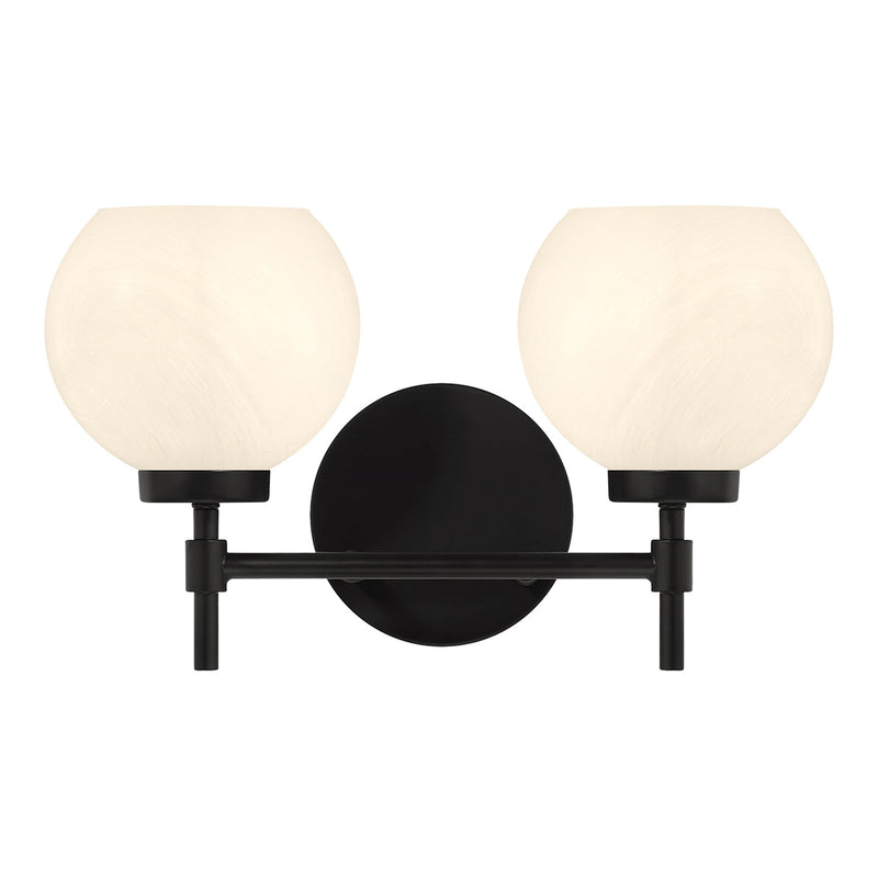 Savoy House Hannah 16in 2-Light Vanity Light | Vintage Matte Black and White Strie Glass | Bathroom Vanity | 16 x 7 x 8 in | Model L8-9621-2-BK