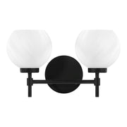 Savoy House Hannah 16in 2-Light Vanity Light | Vintage Matte Black and White Strie Glass | Bathroom Vanity | 16 x 7 x 8 in | Model L8-9621-2-BK