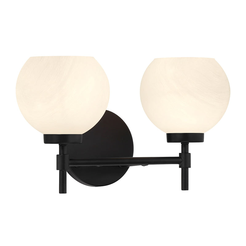 Savoy House Hannah 16in 2-Light Vanity Light | Vintage Matte Black and White Strie Glass | Bathroom Vanity | 16 x 7 x 8 in | Model L8-9621-2-BK