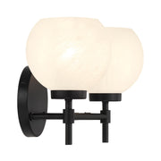 Savoy House Hannah 16in 2-Light Vanity Light | Vintage Matte Black and White Strie Glass | Bathroom Vanity | 16 x 7 x 8 in | Model L8-9621-2-BK
