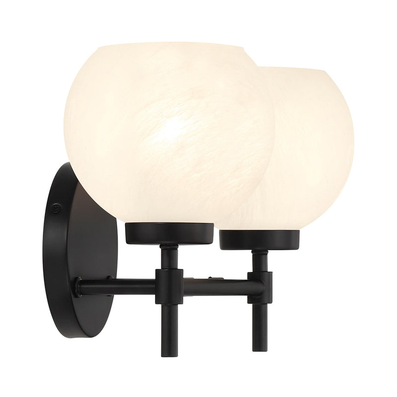 Savoy House Hannah 16in 2-Light Vanity Light | Vintage Matte Black and White Strie Glass | Bathroom Vanity | 16 x 7 x 8 in | Model L8-9621-2-BK