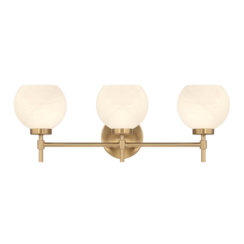 Savoy House Hannah 24in 3-Light Vanity Light | Vintage Warm Brass and White Strie Glass | Bathroom Vanity | 24 x 7 x 8 in | Model L8-9621-3-322