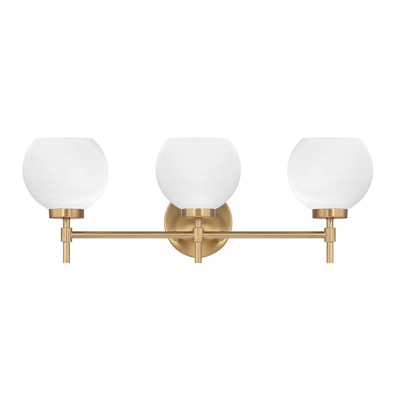 Savoy House Hannah 24in 3-Light Vanity Light | Vintage Warm Brass and White Strie Glass | Bathroom Vanity | 24 x 7 x 8 in | Model L8-9621-3-322