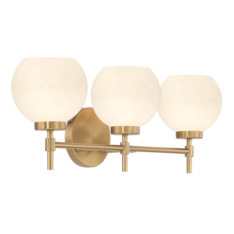 Savoy House Hannah 24in 3-Light Vanity Light | Vintage Warm Brass and White Strie Glass | Bathroom Vanity | 24 x 7 x 8 in | Model L8-9621-3-322