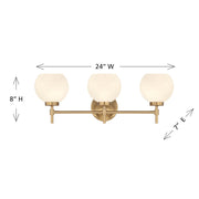 Savoy House Hannah 24in 3-Light Vanity Light | Vintage Warm Brass and White Strie Glass | Bathroom Vanity | 24 x 7 x 8 in | Model L8-9621-3-322