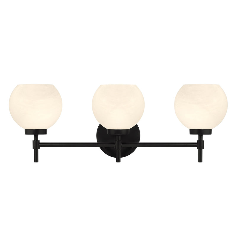 Savoy House Hannah 24in 3-Light Vanity Light | Vintage Matte Black and White Strie Glass | Bathroom Vanity | 24 x 7 x 8 in | Model L8-9621-3-BK