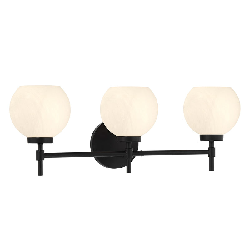 Savoy House Hannah 24in 3-Light Vanity Light | Vintage Matte Black and White Strie Glass | Bathroom Vanity | 24 x 7 x 8 in | Model L8-9621-3-BK
