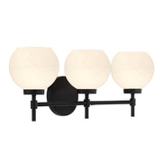 Savoy House Hannah 24in 3-Light Vanity Light | Vintage Matte Black and White Strie Glass | Bathroom Vanity | 24 x 7 x 8 in | Model L8-9621-3-BK
