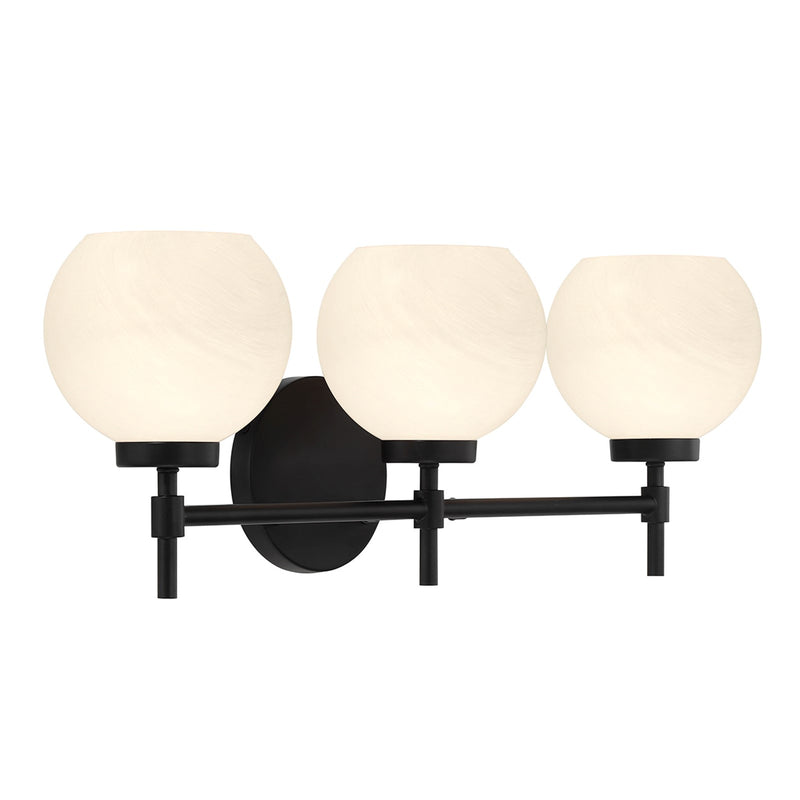 Savoy House Hannah 24in 3-Light Vanity Light | Vintage Matte Black and White Strie Glass | Bathroom Vanity | 24 x 7 x 8 in | Model L8-9621-3-BK