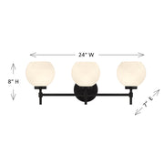 Savoy House Hannah 24in 3-Light Vanity Light | Vintage Matte Black and White Strie Glass | Bathroom Vanity | 24 x 7 x 8 in | Model L8-9621-3-BK