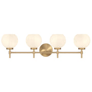 Savoy House Hannah 32in 4-Light Vanity Light | Vintage Warm Brass and White Strie Glass | Bathroom Vanity | 32 x 7 x 8 in | Model L8-9621-4-322