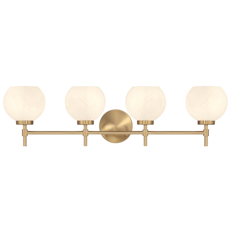 Savoy House Hannah 32in 4-Light Vanity Light | Vintage Warm Brass and White Strie Glass | Bathroom Vanity | 32 x 7 x 8 in | Model L8-9621-4-322