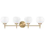 Savoy House Hannah 32in 4-Light Vanity Light | Vintage Warm Brass and White Strie Glass | Bathroom Vanity | 32 x 7 x 8 in | Model L8-9621-4-322