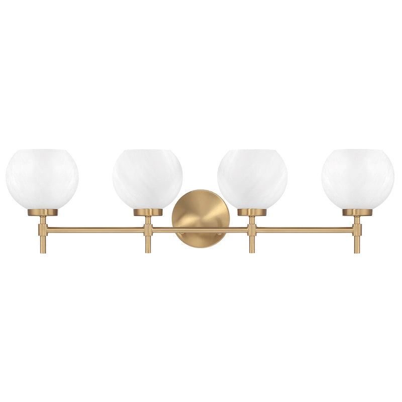 Savoy House Hannah 32in 4-Light Vanity Light | Vintage Warm Brass and White Strie Glass | Bathroom Vanity | 32 x 7 x 8 in | Model L8-9621-4-322