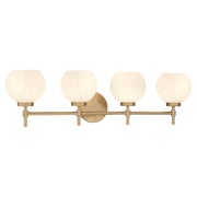 Savoy House Hannah 32in 4-Light Vanity Light | Vintage Warm Brass and White Strie Glass | Bathroom Vanity | 32 x 7 x 8 in | Model L8-9621-4-322