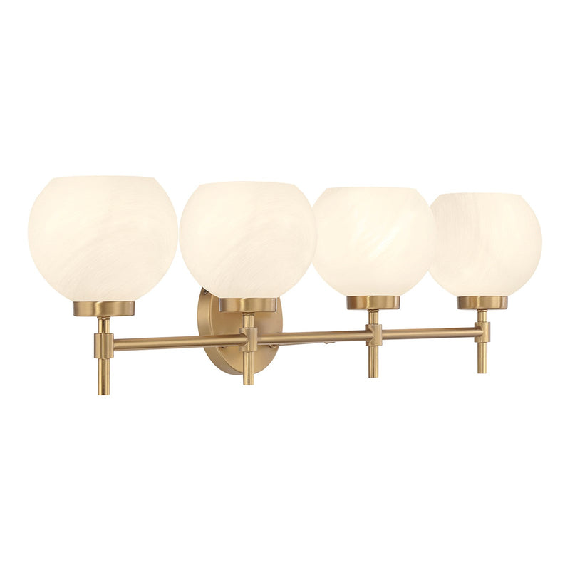 Savoy House Hannah 32in 4-Light Vanity Light | Vintage Warm Brass and White Strie Glass | Bathroom Vanity | 32 x 7 x 8 in | Model L8-9621-4-322