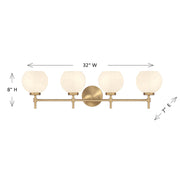 Savoy House Hannah 32in 4-Light Vanity Light | Vintage Warm Brass and White Strie Glass | Bathroom Vanity | 32 x 7 x 8 in | Model L8-9621-4-322