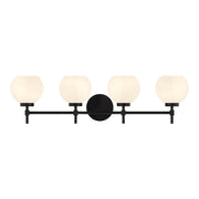 Savoy House Hannah 32in 4-Light Vanity Light | Vintage Matte Black and White Strie Glass | Bathroom Vanity & Powder Room | Model L8-9621-4-BK