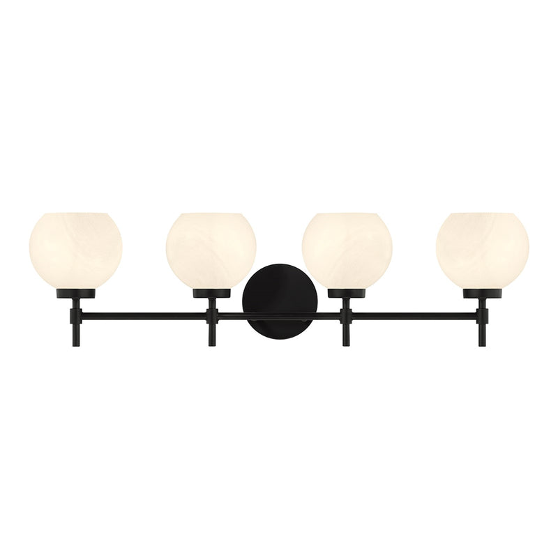Savoy House Hannah 32in 4-Light Vanity Light | Vintage Matte Black and White Strie Glass | Bathroom Vanity & Powder Room | Model L8-9621-4-BK