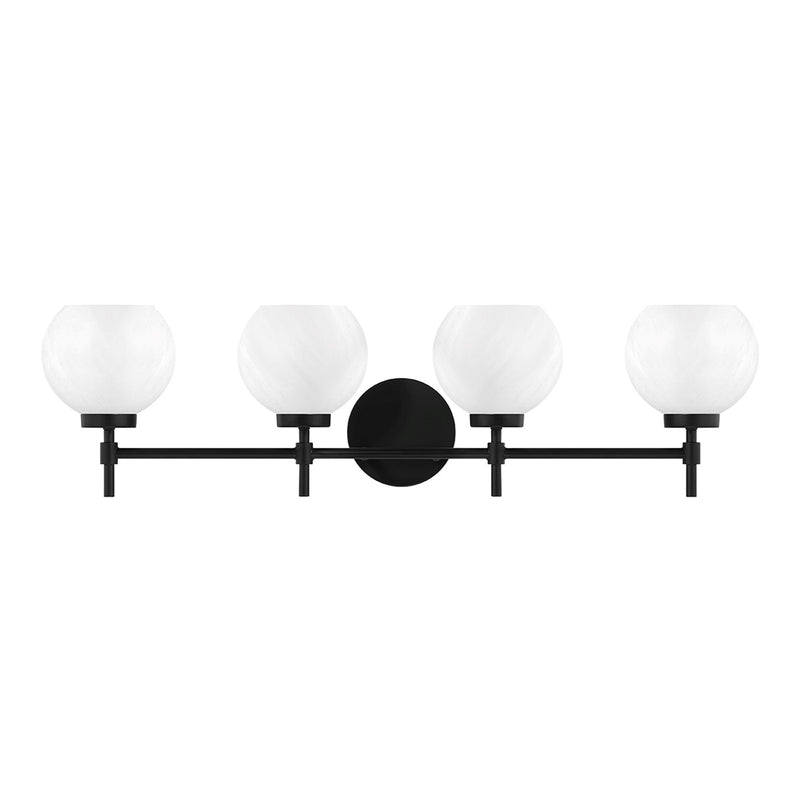 Savoy House Hannah 32in 4-Light Vanity Light | Vintage Matte Black and White Strie Glass | Bathroom Vanity & Powder Room | Model L8-9621-4-BK