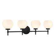 Savoy House Hannah 32in 4-Light Vanity Light | Vintage Matte Black and White Strie Glass | Bathroom Vanity & Powder Room | Model L8-9621-4-BK