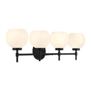 Savoy House Hannah 32in 4-Light Vanity Light | Vintage Matte Black and White Strie Glass | Bathroom Vanity & Powder Room | Model L8-9621-4-BK