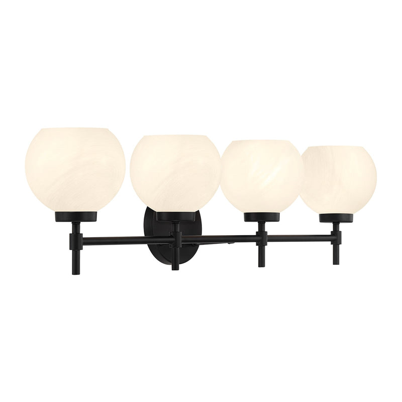 Savoy House Hannah 32in 4-Light Vanity Light | Vintage Matte Black and White Strie Glass | Bathroom Vanity & Powder Room | Model L8-9621-4-BK