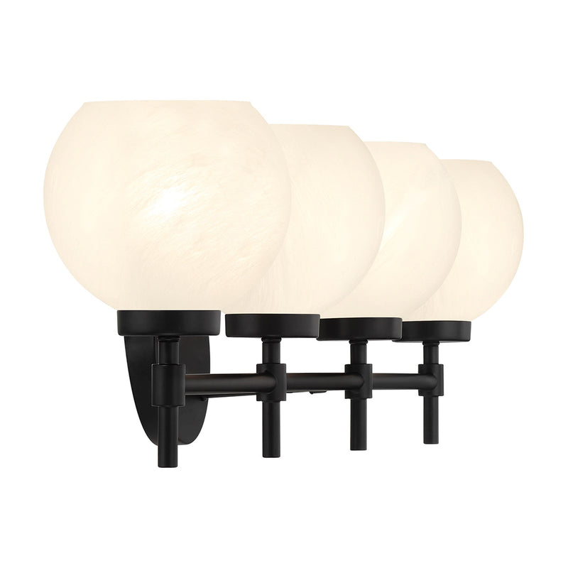 Savoy House Hannah 32in 4-Light Vanity Light | Vintage Matte Black and White Strie Glass | Bathroom Vanity & Powder Room | Model L8-9621-4-BK