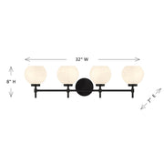 Savoy House Hannah 32in 4-Light Vanity Light | Vintage Matte Black and White Strie Glass | Bathroom Vanity & Powder Room | Model L8-9621-4-BK
