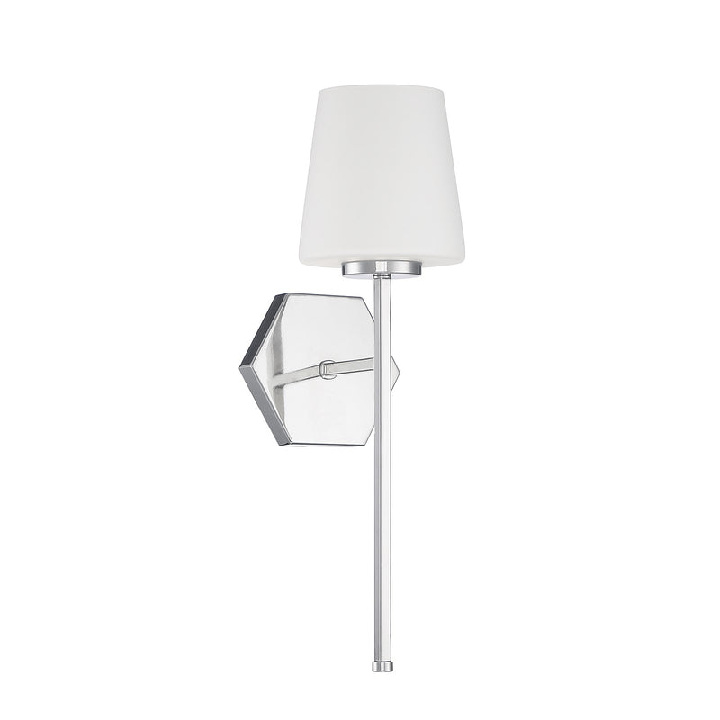 Savoy House Conover 17in 1-Light Wall Sconce | Modern Polished Nickel and White Opal Glass | Bedroom & Hallway | Model L9-2222-1-109