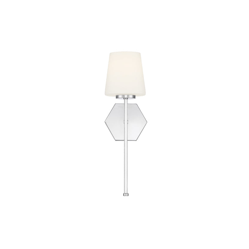 Savoy House Conover 17in 1-Light Wall Sconce | Modern Polished Nickel and White Opal Glass | Bedroom & Hallway | Model L9-2222-1-109