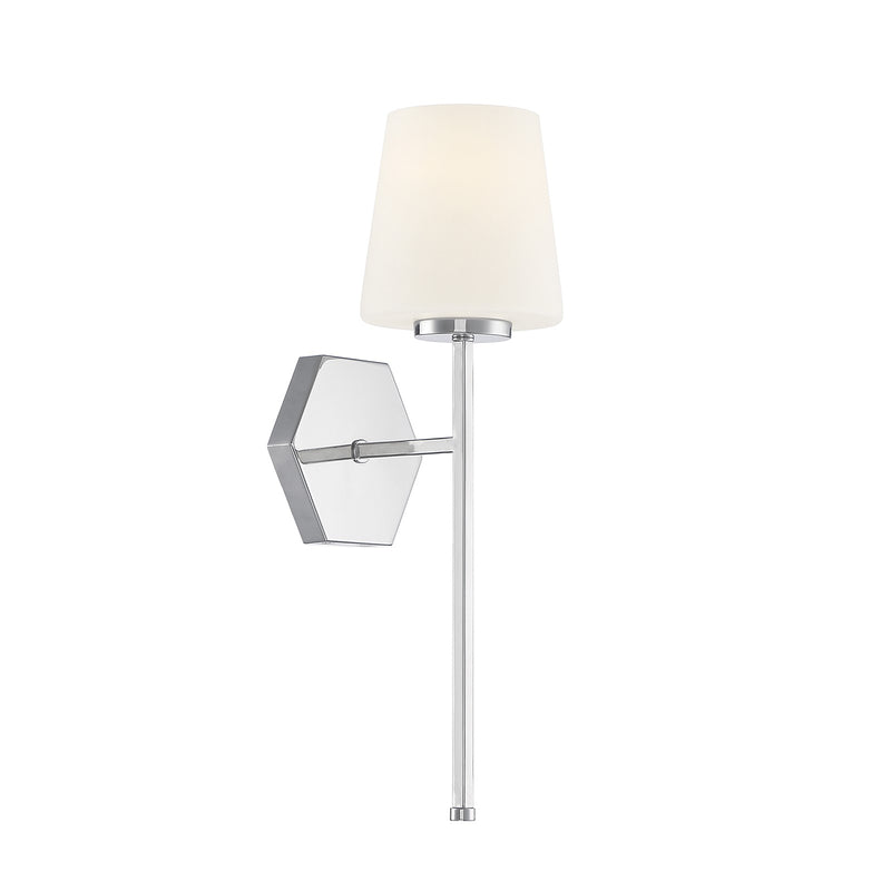 Savoy House Conover 17in 1-Light Wall Sconce | Modern Polished Nickel and White Opal Glass | Bedroom & Hallway | Model L9-2222-1-109