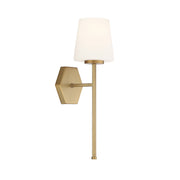 Savoy House Conover 17in 1-Light Wall Sconce | Modern Warm Brass and White Opal Glass | Bedroom & Hallway | 5.5 x 6.5 x 17.25 in | Model L9-2222-1-322