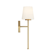 Savoy House Conover 17in 1-Light Wall Sconce | Modern Warm Brass and White Opal Glass | Bedroom & Hallway | 5.5 x 6.5 x 17.25 in | Model L9-2222-1-322