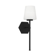 Savoy House Conover 17in 1-Light Wall Sconce | Modern Matte Black and White Opal Glass | Bathroom Vanity & Hallway | Model L9-2222-1-89
