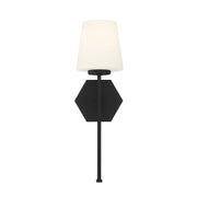 Savoy House Conover 17in 1-Light Wall Sconce | Modern Matte Black and White Opal Glass | Bathroom Vanity & Hallway | Model L9-2222-1-89