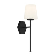 Savoy House Conover 17in 1-Light Wall Sconce | Modern Matte Black and White Opal Glass | Bathroom Vanity & Hallway | Model L9-2222-1-89