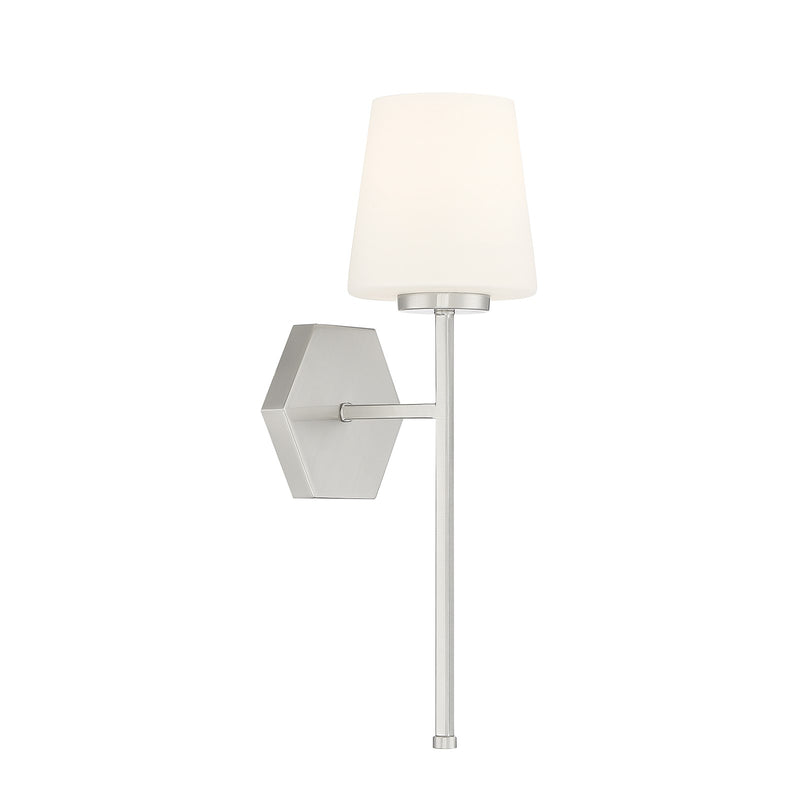 Savoy House Conover 17in 1-Light Wall Sconce | Modern Satin Nickel and White Opal Glass | Bathroom Vanity & Hallway | Model L9-2222-1-SN