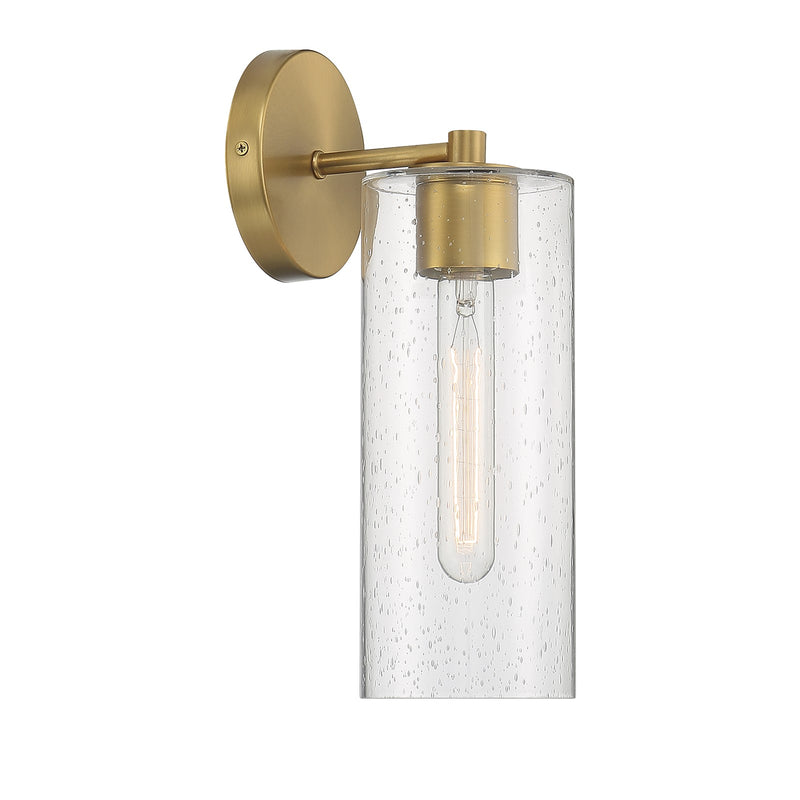 Savoy House Ricci 13.5in 1-Light Wall Sconce | Modern Warm Brass and Clear Seeded Glass | Bedroom & Hallway | 5 x 7 x 13.5 in | Model L9-2460-1-322