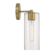 Savoy House Ricci 13.5in 1-Light Wall Sconce | Modern Warm Brass and Clear Seeded Glass | Bedroom & Hallway | 5 x 7 x 13.5 in | Model L9-2460-1-322