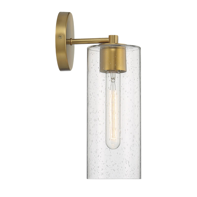 Savoy House Ricci 13.5in 1-Light Wall Sconce | Modern Warm Brass and Clear Seeded Glass | Bedroom & Hallway | 5 x 7 x 13.5 in | Model L9-2460-1-322