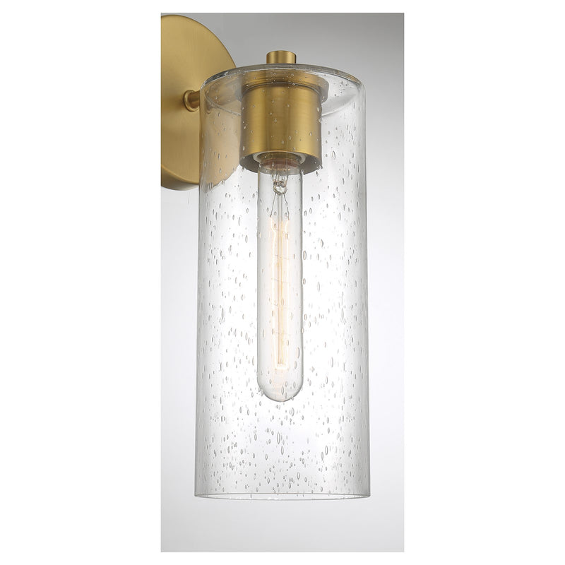 Savoy House Ricci 13.5in 1-Light Wall Sconce | Modern Warm Brass and Clear Seeded Glass | Bedroom & Hallway | 5 x 7 x 13.5 in | Model L9-2460-1-322