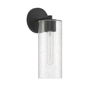 Savoy House Ricci 13.5in 1-Light Wall Sconce | Modern Matte Black and Clear Seeded Glass | Bedroom & Hallway | 5 x 7 x 13.5 in | Model L9-2460-1-89