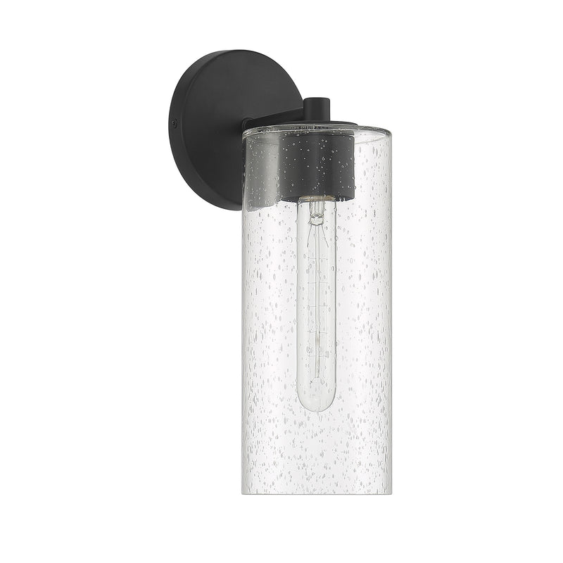 Savoy House Ricci 13.5in 1-Light Wall Sconce | Modern Matte Black and Clear Seeded Glass | Bedroom & Hallway | 5 x 7 x 13.5 in | Model L9-2460-1-89