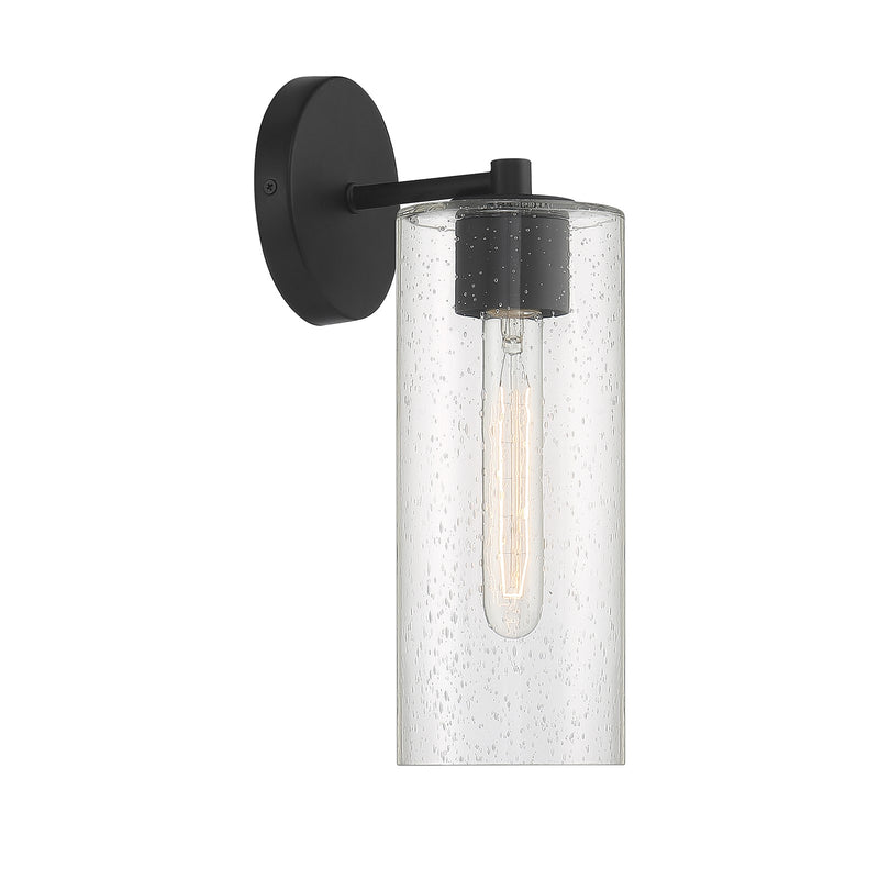 Savoy House Ricci 13.5in 1-Light Wall Sconce | Modern Matte Black and Clear Seeded Glass | Bedroom & Hallway | 5 x 7 x 13.5 in | Model L9-2460-1-89